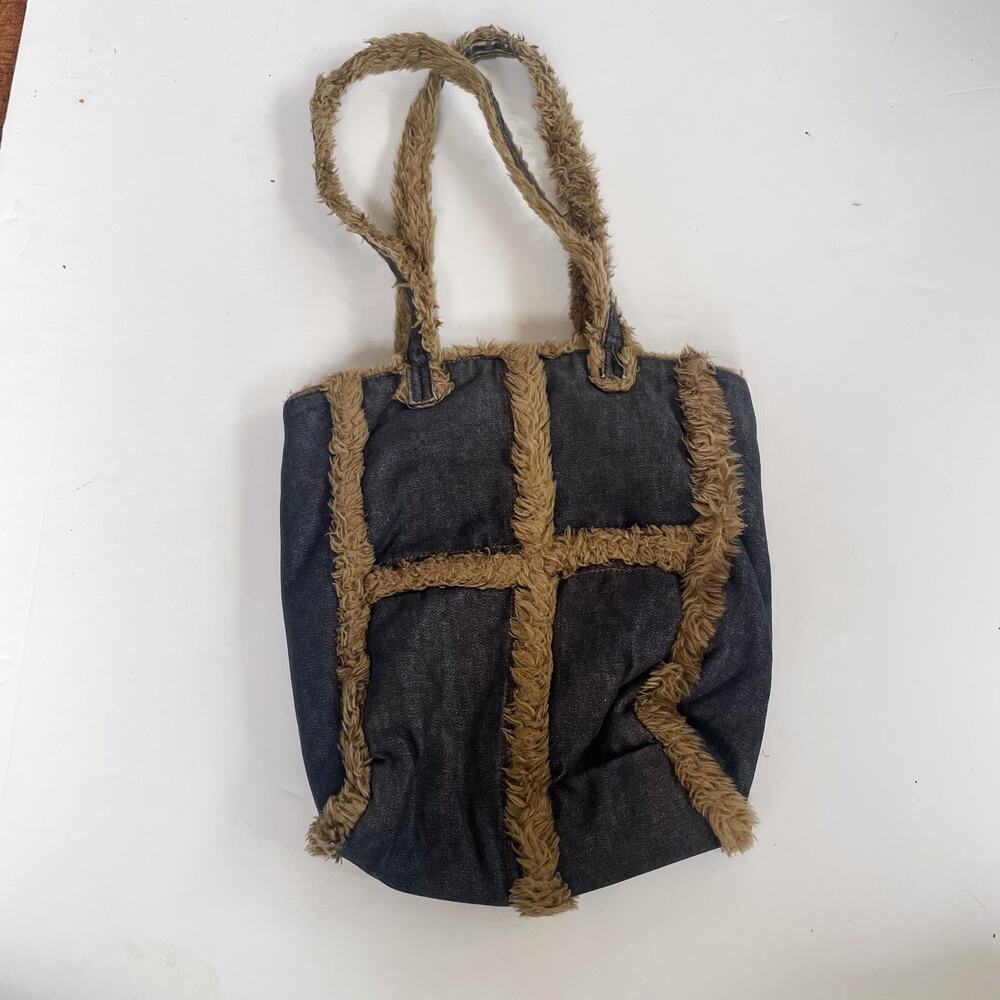 Vintage Faux Fur Denim Bag - Picture 2 of 3